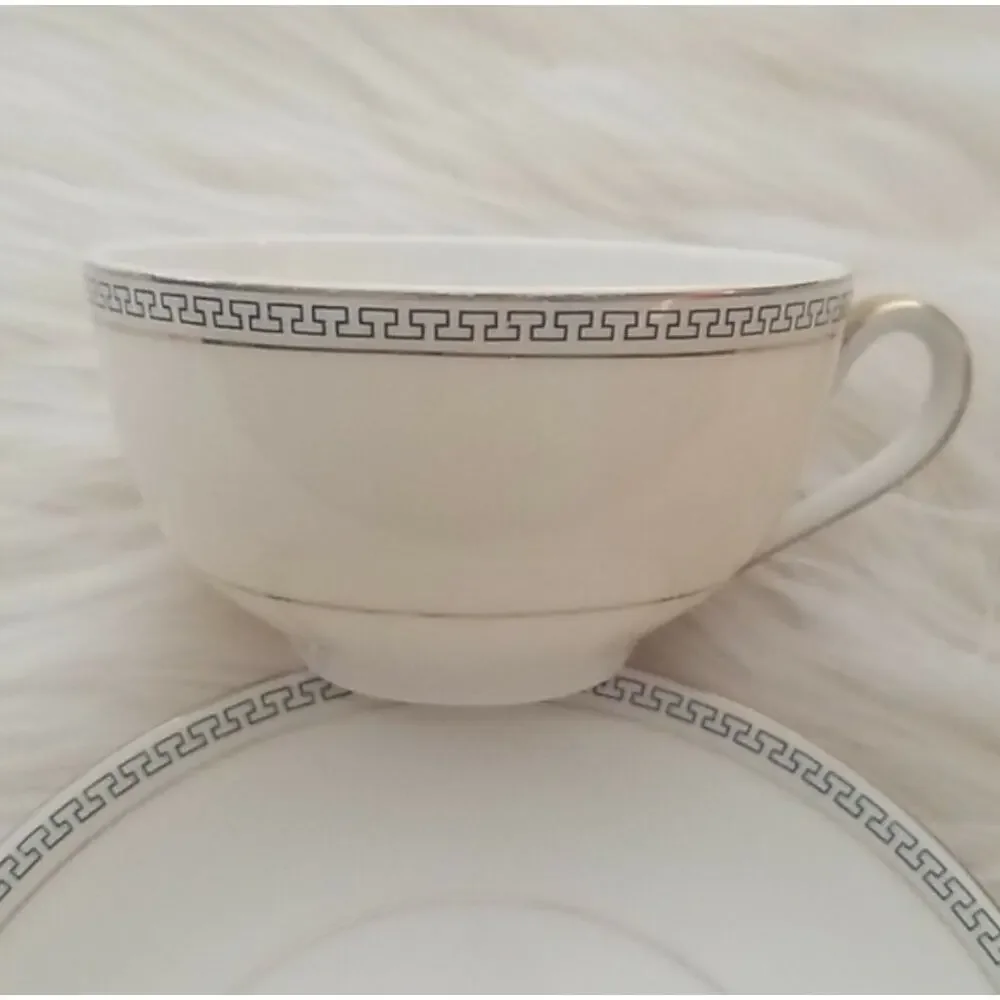 Theodore Haviland New York GREEK KEY Cup& Saucer Set White geometric